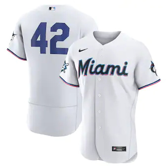 mens nike jackie robinson white miami marlins authentic pla